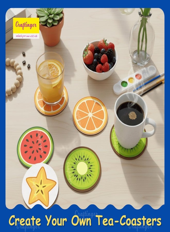 Craftinger Fruit theam Coaster Painting Kit for Kids | 6 Fruit Theme Coasters with 8 Acrylic Colors, 2 Brushes, Palette & Free Gloss Varnish | DIY Painting Art Kit for Boys & Girls, Home, Office, Activity, Coloring Tea Cup Table Birthday Kitchen - Image 3